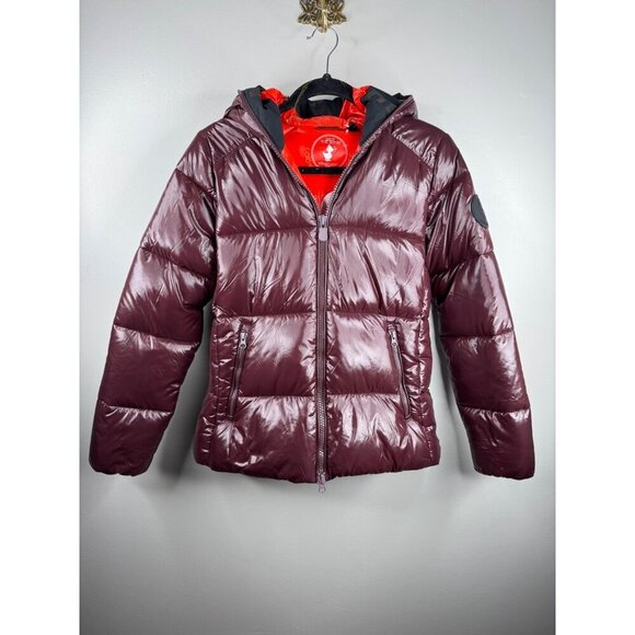 New Save the Duck Short Jacket Puffer Hooded Burgundy Size XS - Picture 4 of 8